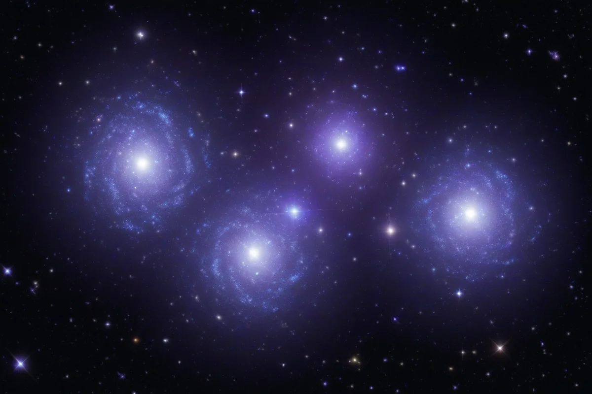 CDG-2 은하를 둘러싼 4개의 구상성단과 희미한 빛무리를 보여주는 허블 관측 이미지